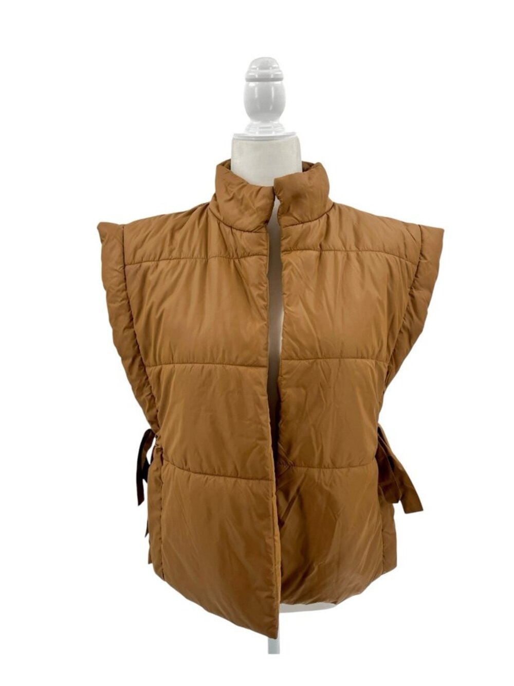 PILCRO Women's Camel Brown Oversize Tie-Side Puffer Vest One Size